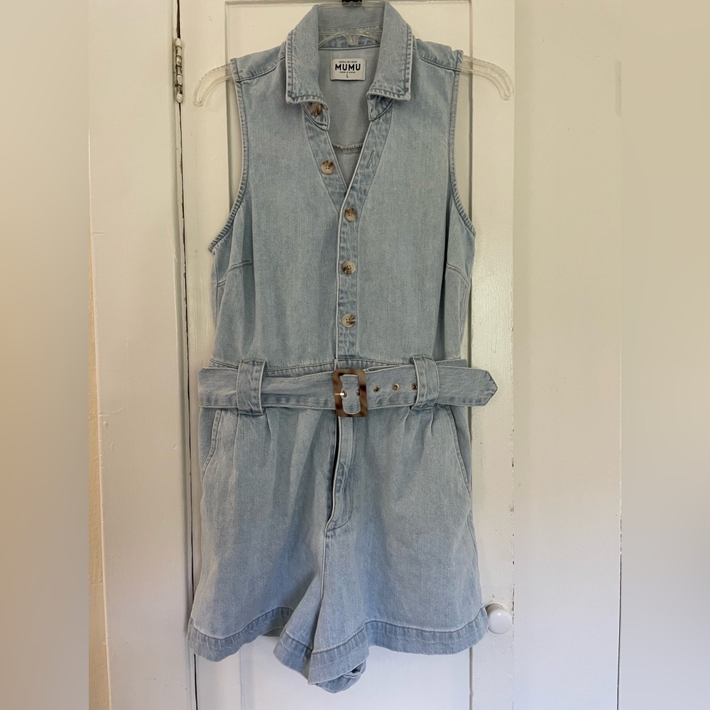 Show Me Your MuMu Light Blue Denim Romper